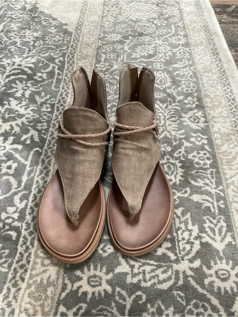 Very G Taupe Canvas Wrap Sandals with Braided Detail
